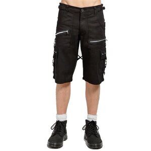 Men Black Punk Shorts Gothic Black Cotton Shorts Punk EMO Shorts With Zipper